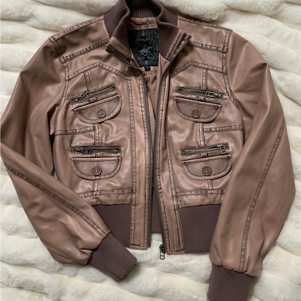 Girls Dusty Rose Faux Leather Bombed Jacket Size Large
